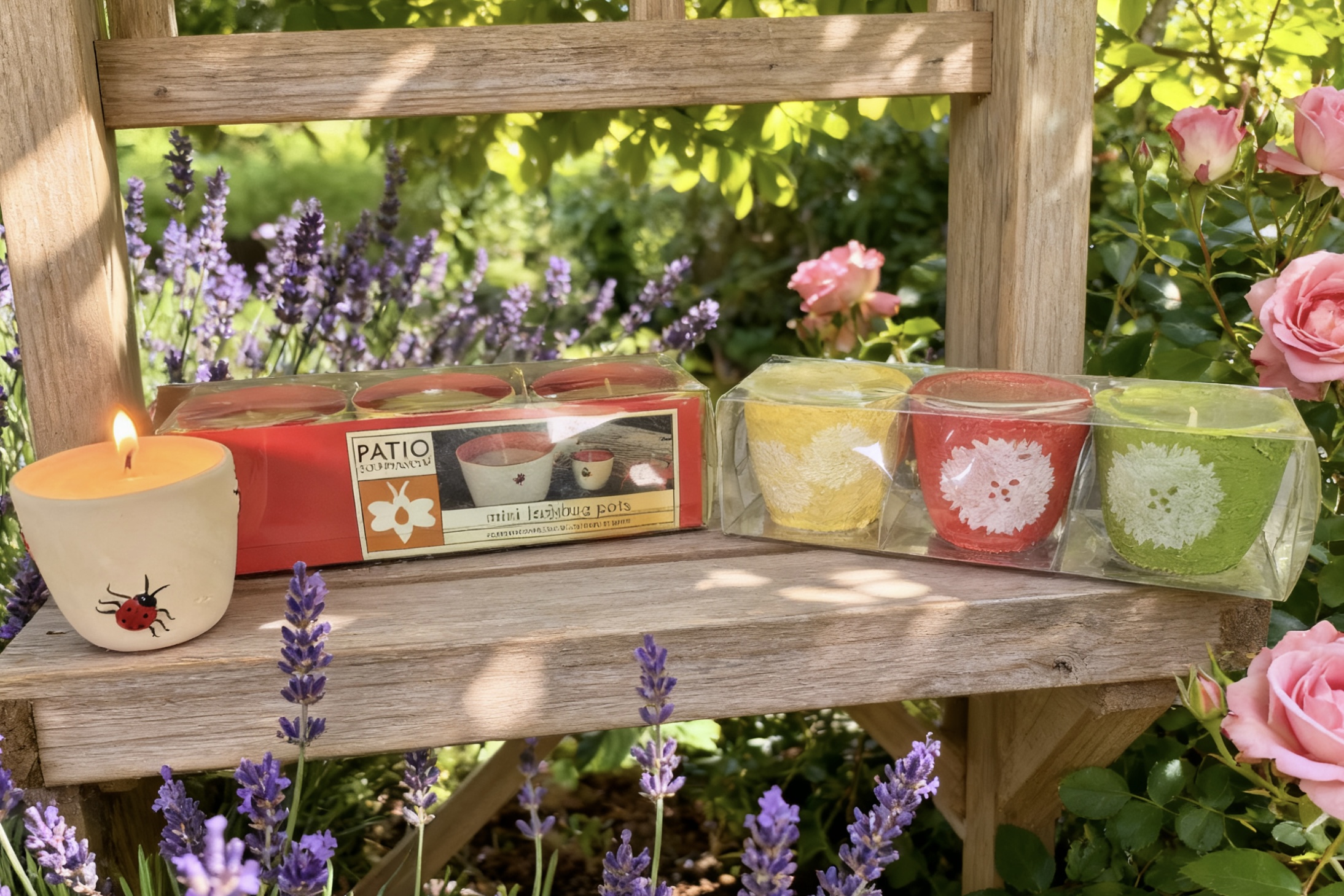 3pk Ceramic Pot with Icon Filled Candles